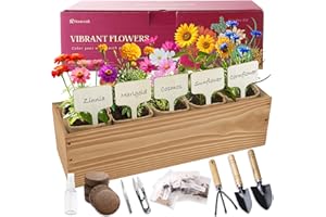 ROOTCRAFT 5 Indoor Flowers Growing Kit for Beginners, Complete Planting Starter Set with Zinnia, Cosmos, Sunflower, Marigold, Cornflower Seeds, Unique Gardening Gifts for Women & Men
