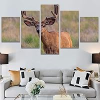 SIGNWIN 5 Panel Canvas Wall Art Modern Art Animals Dramatic Elephants Giraffe Multicolor Photography Southwest for Home Decorations Ready to Hang - 60