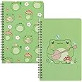 L1rabe 2 A5 Frog Spiral Notebooks Valentine's Day Back to School Cute Frog Playing Banjo Mushroom College Ruled Hardbound Notebooks, Travel Journal Diary Notepad for Kids Teens Students Birthday Gifts