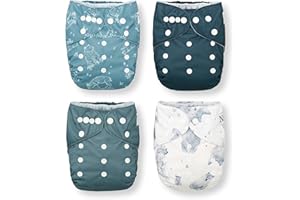 Nora's Nursery Cloth Pocket Diapers 4 Pack with 4 Inserts - Waterproof Cover, Washable, Reusable & One Size Adjustable Pocket Diapers for Newborns and Toddlers - Mama Bear