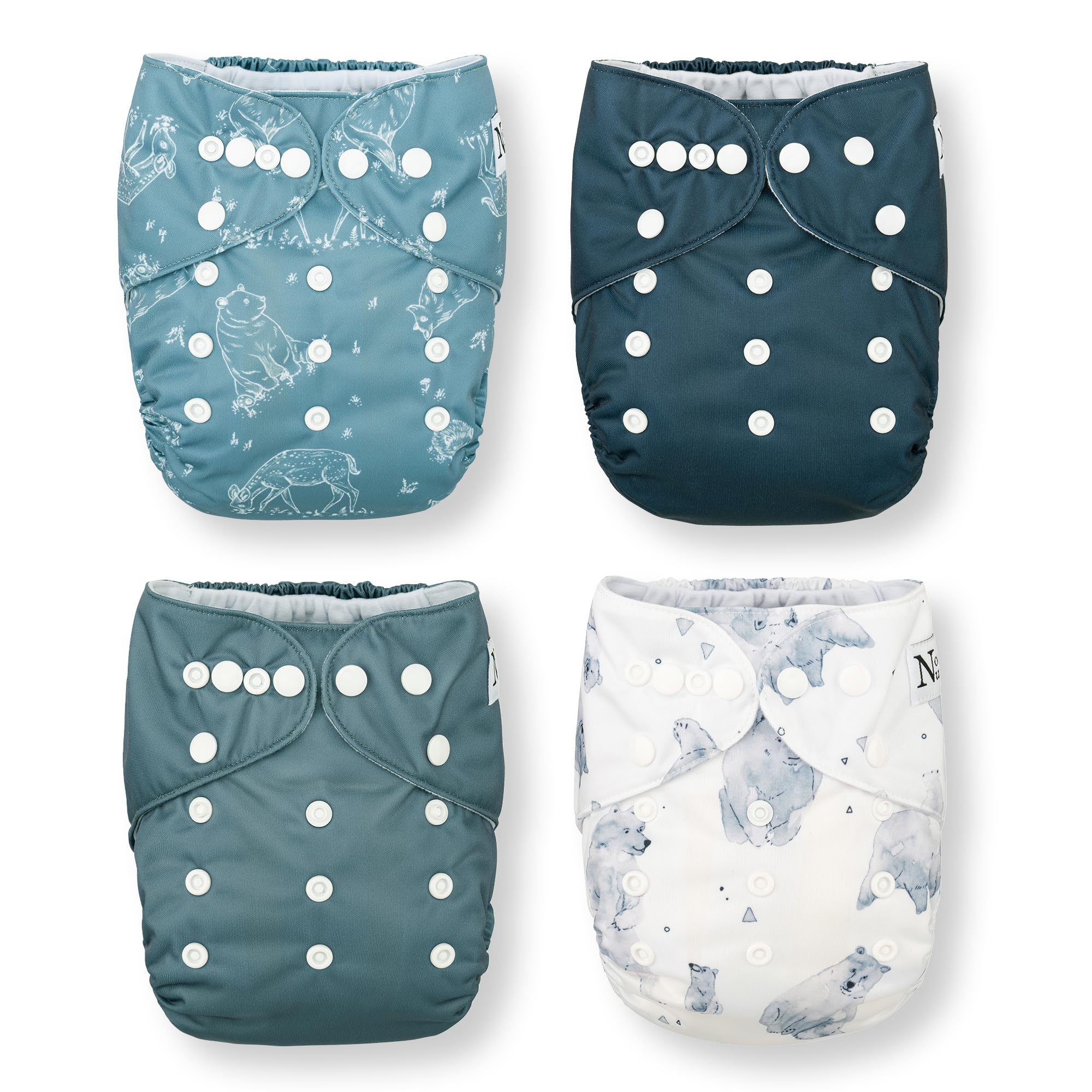 Photo 1 of Nora's Nursery Cloth Pocket Diapers 4 Pack with 4 Inserts - Waterproof Cover, Washable, Reusable & One Size Adjustable Pocket Diapers for Newborns and Toddlers - Mama Bear