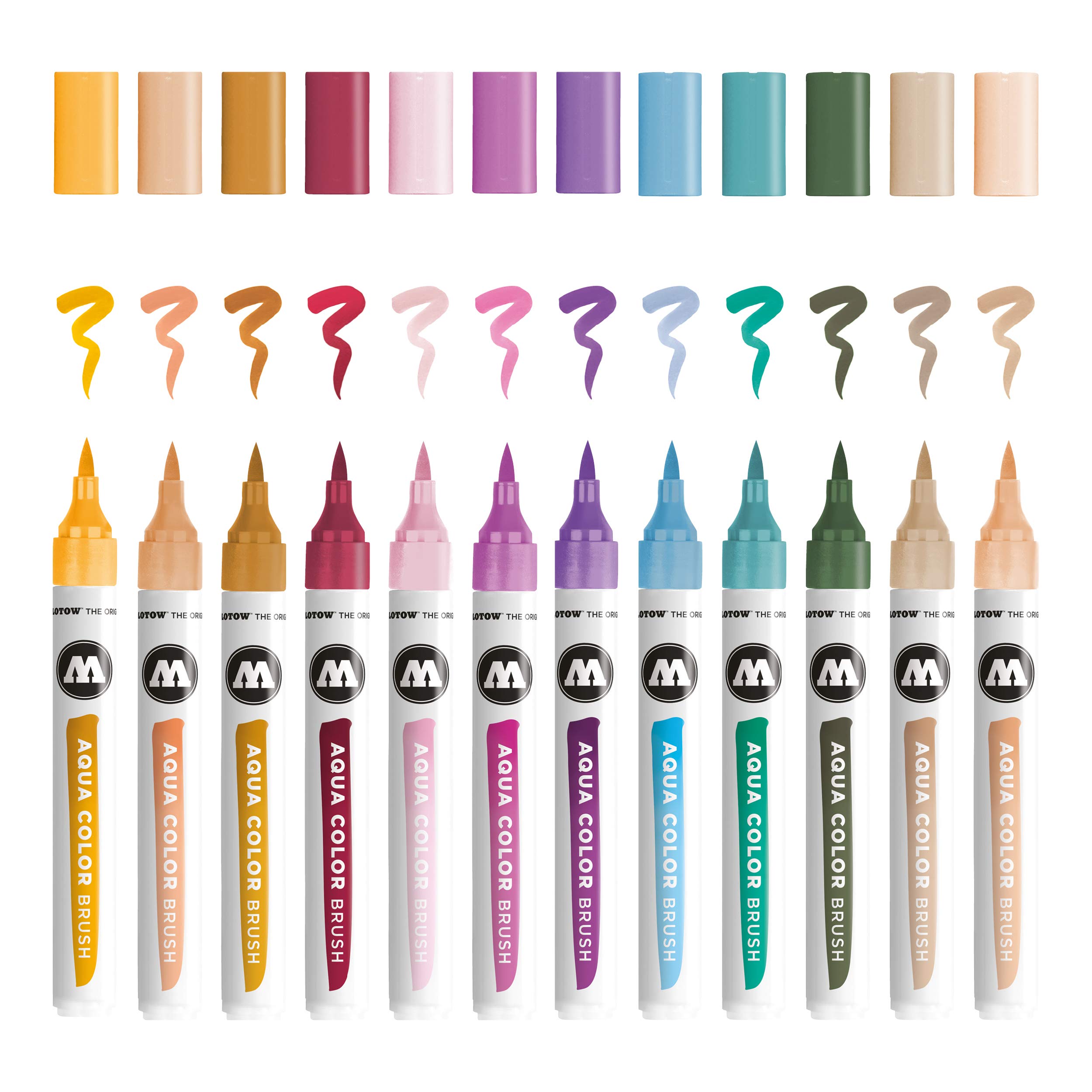 Molotow Aqua Colour Brush (Brush Pen Marker Basic Set 2, Brush Tip for Watercolour and Hand Lettering) 12 Pieces Assorted