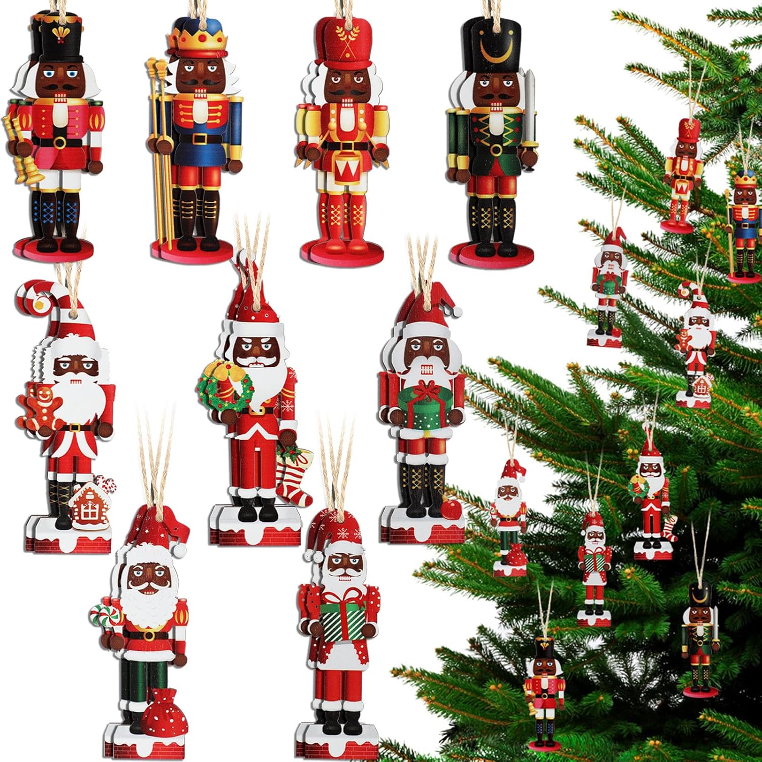 Nutcrackers - 27 Pcs Black Santa Nutcracker Christmas Ornament African American Nutcracker Christmas Decorations Black Santa Claus Christmas Ornaments for Christmas Tree Party Home Decor