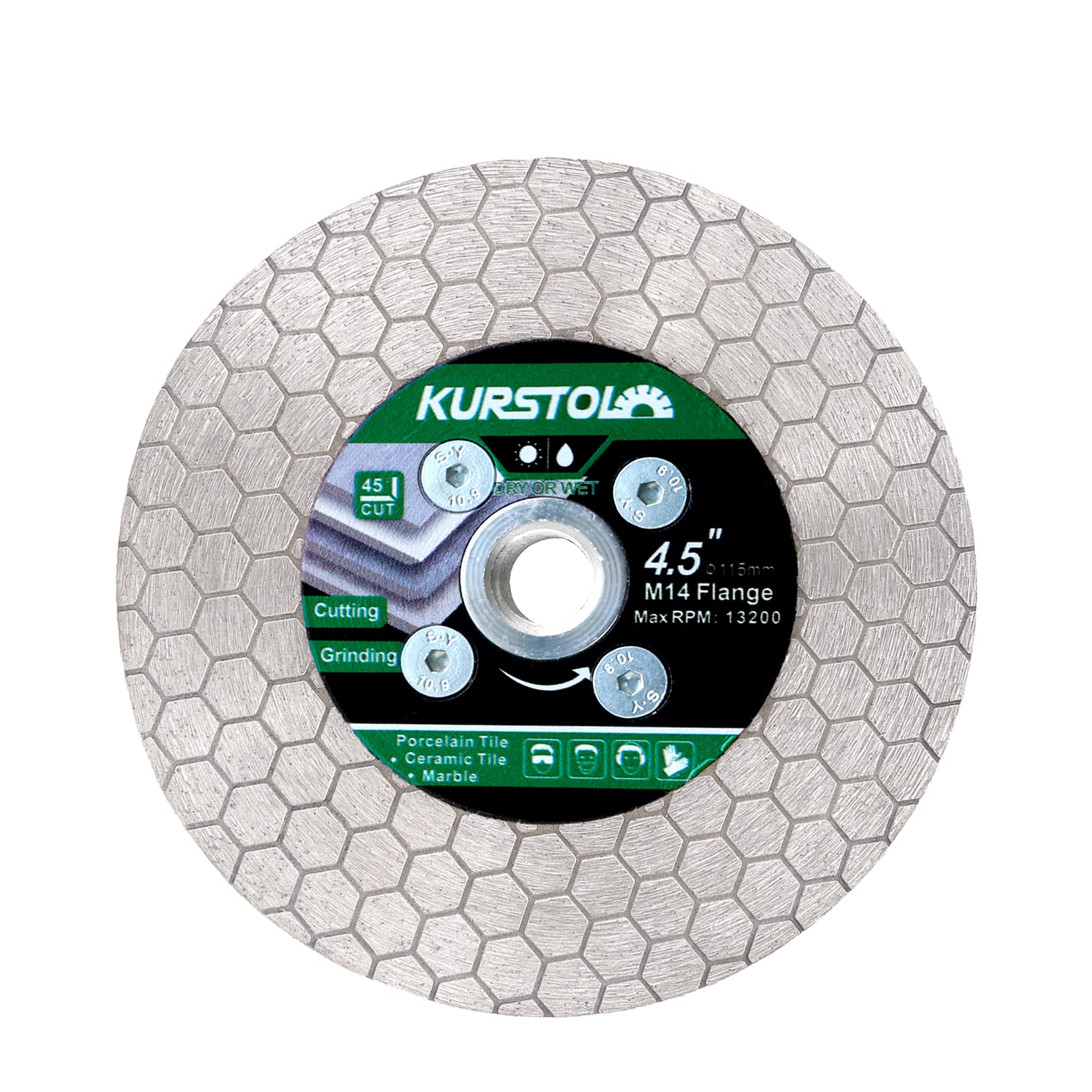 KURSTOL Tile Diamond Saw Blade - 115mm Dual-Purpose Diamond Cutting Disc,Angel Grinder Blade Arbor M14 thread for Cutting and Grinding Ceramic Tiles,Porcelain,Granite,Marble