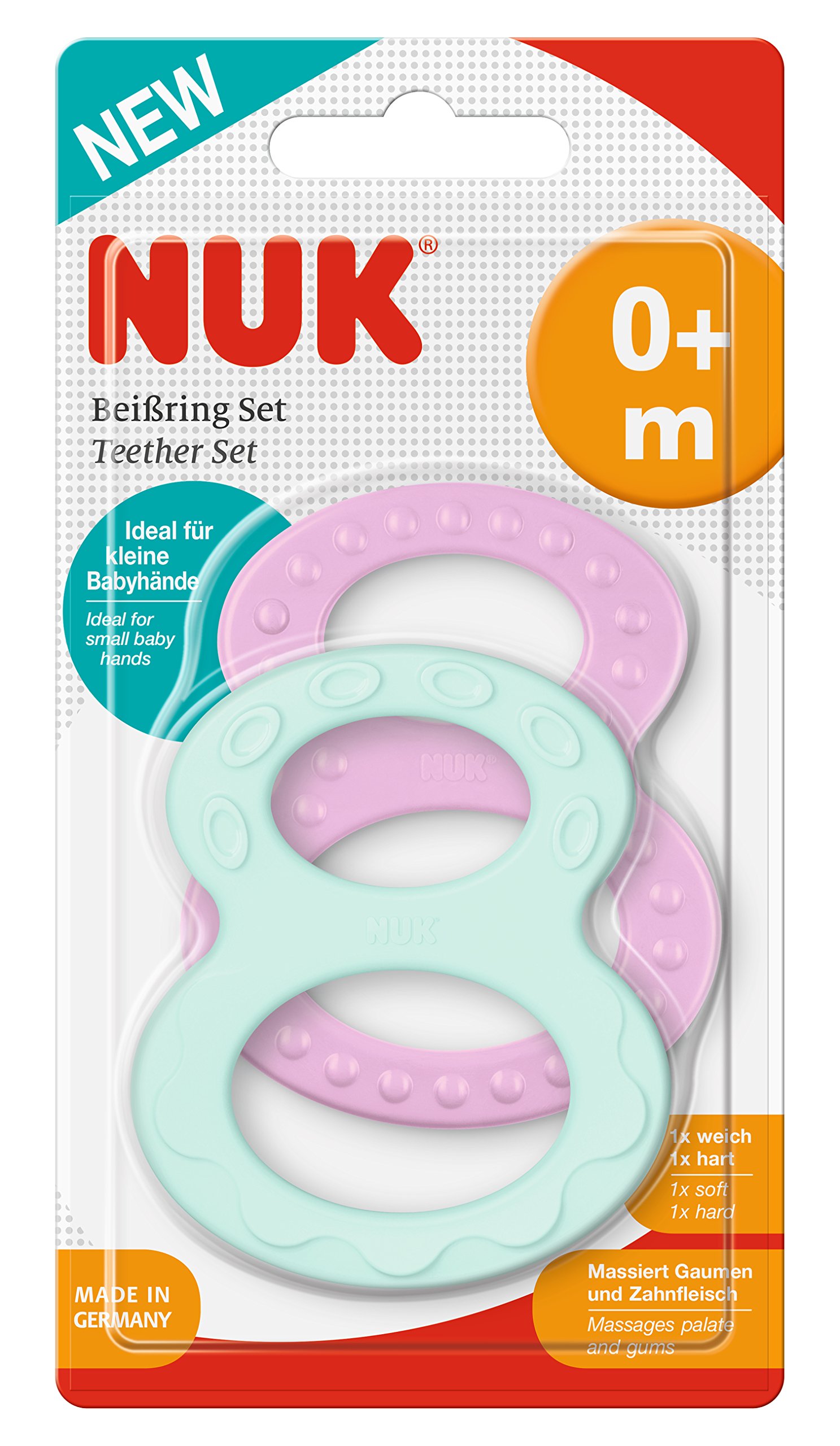 NUK Set of 2 Multi-Surface Teething Rings 0 Months and Above (Multi-Colour)