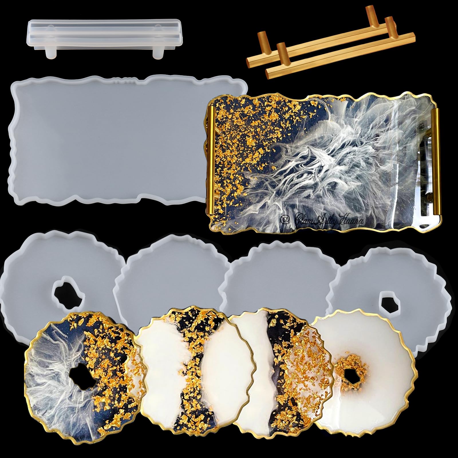 EPODA 5pc Resin Moulds, Irregular Rectangle Silicone Moulds with Handles, Large Epoxy Resin Casting Molds for Coaster & Tea Tray Making