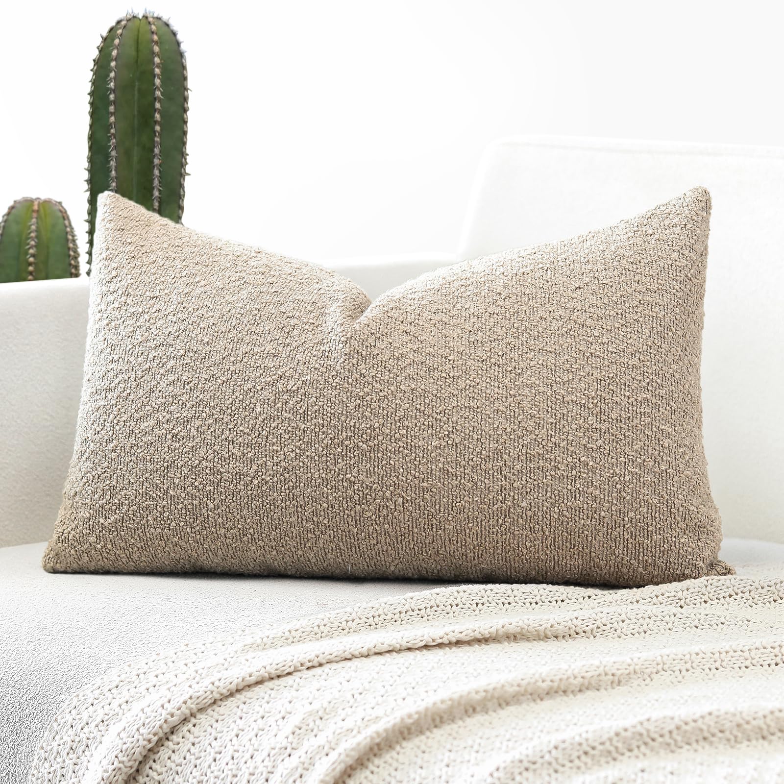 Artscope Pack of 1 Textured Boucle Cushion Covers Lumbar Pillow Cases Cozy Soft Decorative Couch Pillow Covers for Chair Sofa Bedroom Living Room Home Decor 30x50cm, Camel
