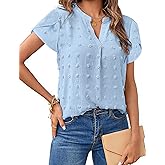 SESERAGI Blouses for Women Fashion 2023 Summer Loose Fit Flowy Shirts Dressy Casual Petal Short Sleeve Cute Swiss Dot Tops