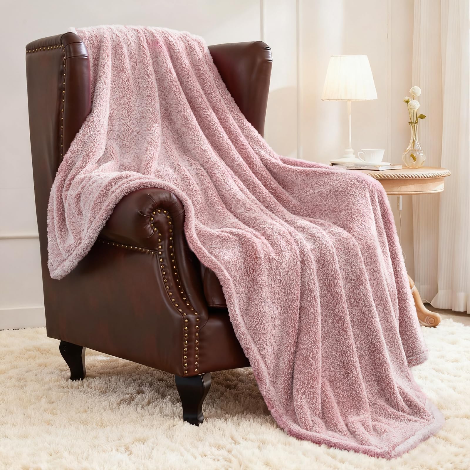 Exclusivo Mezcla Plush Fuzzy Fleece Throw Blanket 127x178 CM, Super Soft, Fluffy and Warm Blankets for Couch, Bed, All Season Use, Mixed Pink — image 1