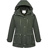 Chrisuno Women's Plus Size Winter Coat Insulated Military Parka Jacket Waterproof Fleece Lined Thickened Detachable Hood