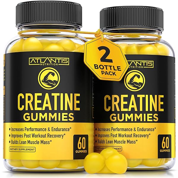ATLANTIS NUTRITION CREATINE MONOHYDRATE GUMMIES FOR STRENGTH & ATHLETIC PERFORMANCE – 5G CREATINE PER SERVING – BUILD MUSCLE, BOOST PERFORMANCE & ENDURANCE & IMPROVE POST WORKOUT RECOVERY – 120 COUNT