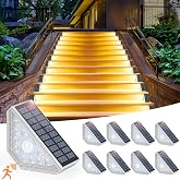 Kondras Motion Sensor Solar Stair Lights Outdoor, Solar Powered Step Lights | 8-Pack, 550LM IP67 Waterproof, Super Bright LED Outdoor Sensor Lights for Stair Porch Yard Deck, Warm White
