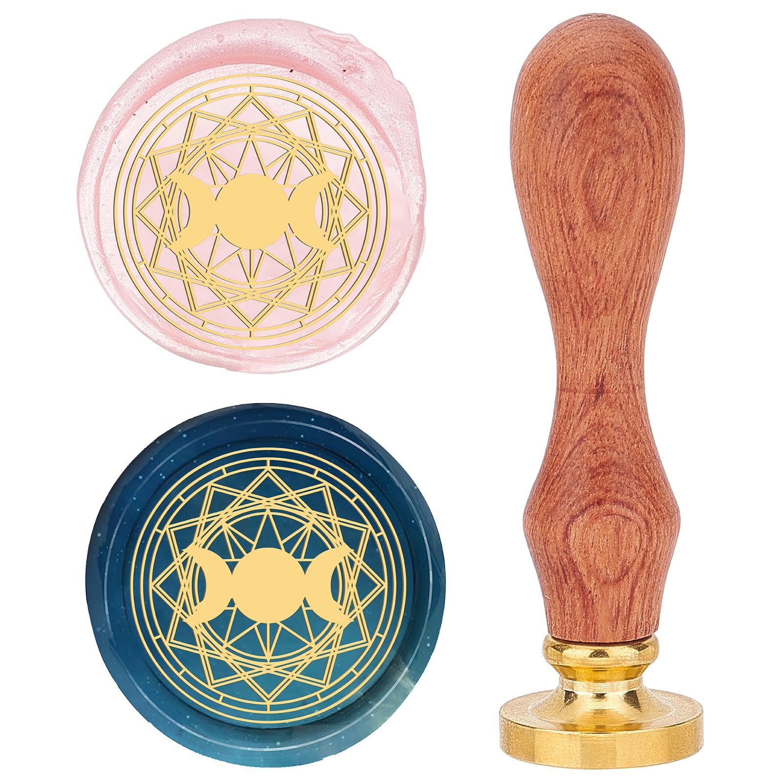 CRASPIRE Moon Phases Wax Seal Stamp 25mm Three Phase Goddess Wax Stamp Magic Array Sealing Wax Stamps Retro Rosewood Handle Removable Brass Head for Wedding Invitations Envelopes Gift Packing