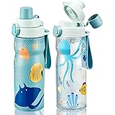 MAISON HUIS Kids Water Bottles 2 Pack, 18/8 Stainless Steel Vacuum Leak Proof Straw Cup with 21oz Tritan Sport Bottle, Kids Water Bottle for School, Gifts for Boys and Girls