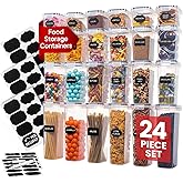 Airtight Food Storage Containers Set - Air Tight Pantry Storage Containers with Lids - Pasta Flour Sugar Cereal Containers - Storage Containers for Food - Kitchen Storage Container (Clear-24 Pack)