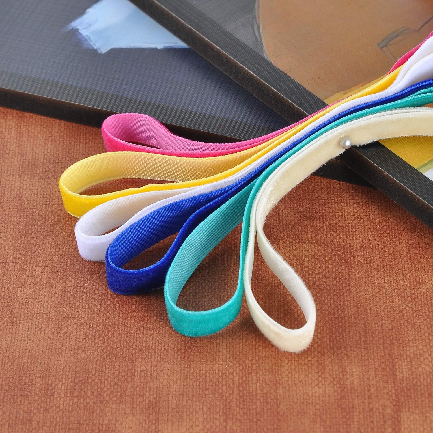 Berolle 50 Yards Velvet Ribbon Gift Wrapping Ribbon for Bow Choker Hair Ties 25 Assorted Colors (3/8") - Image 3