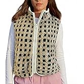 WOWULOVELY Womens Checkered Sherpa Vest Sleeveless Fleece Jacket Coat Lightweight Zip Up Crochet Plaid Gilet with Pocket