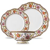 ACMLIFE Fine China Dinnerware Sets, Bone China Plates and Bowls Set, French Style Vintage Floral Plate Set, Gifts Mother's Day for Women, Lightweight 12-Piece Service for 4 with 24K Gold Trim(Pink)