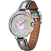 T-ENGINE Luxury Women's Watch with Genuine Leather Strap, Diamond Inlay,Fashion Design - Elegant Watches for Ladies