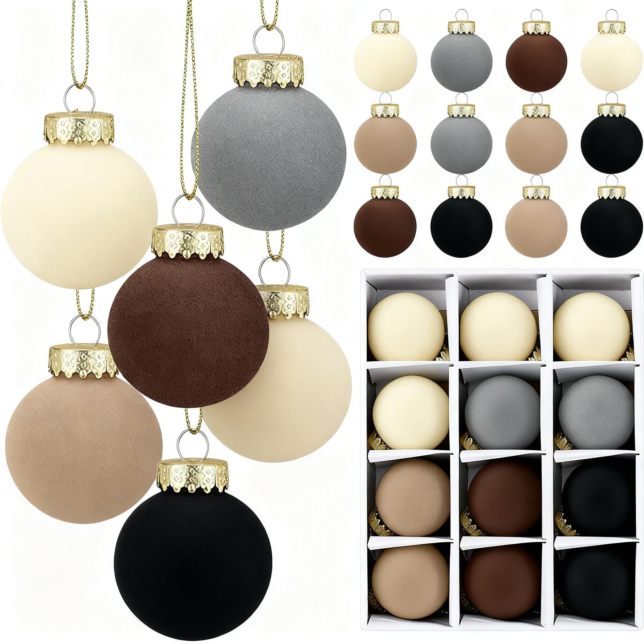 Photo 1 of Gemscream 30 Pcs Brown Velvet Christmas Balls Bulk 3.15 Inch Coffee Flocked Christmas Tree Ball Ornaments, Plastic Xmas Decorative Shatterproof Hanging Ornaments Bulb Loop for Party Holiday
