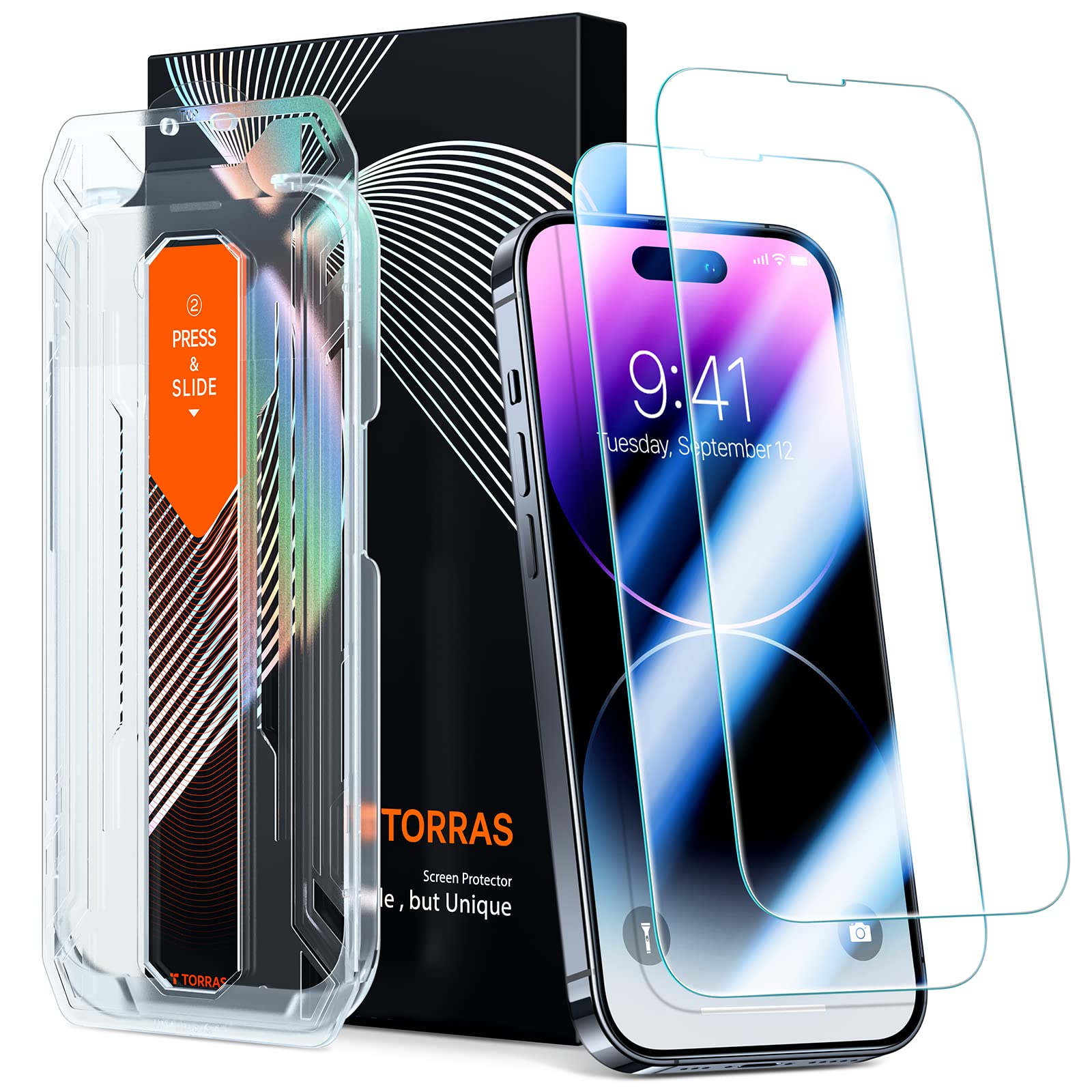 TORRAS for 16 Pro Screen Protector Military Shatterproof [Full Screen Tempered Glass] [9H Anti-Scratch] [No Bubbles No Dust] Durable Screen Protector for 16 Pro Glass 2 Pack