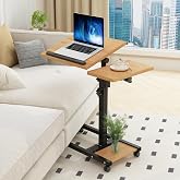 TigerDad Mobile Adjustable Height Laptop Stand PC Computer Portable Notebook Swivel Laptop Desk Rolling Table Desk Cart Tiltable with Wheels Casters&amp; Mouse Pad Table (Wood)