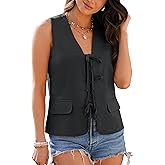 luvamia Linen Vest for Women Trendy Sleeveless Tie Front Tops Summer Casual Top Waistcoat Suit Vests with Pockets