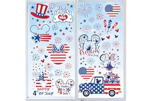 GUMWAQU 4th of July Window Clings, 9Sheets Mouse American Flag Window Cling Patriotic Window Decorations for Memorial Day Window Decorations Independence Day Window Stickers Supplies