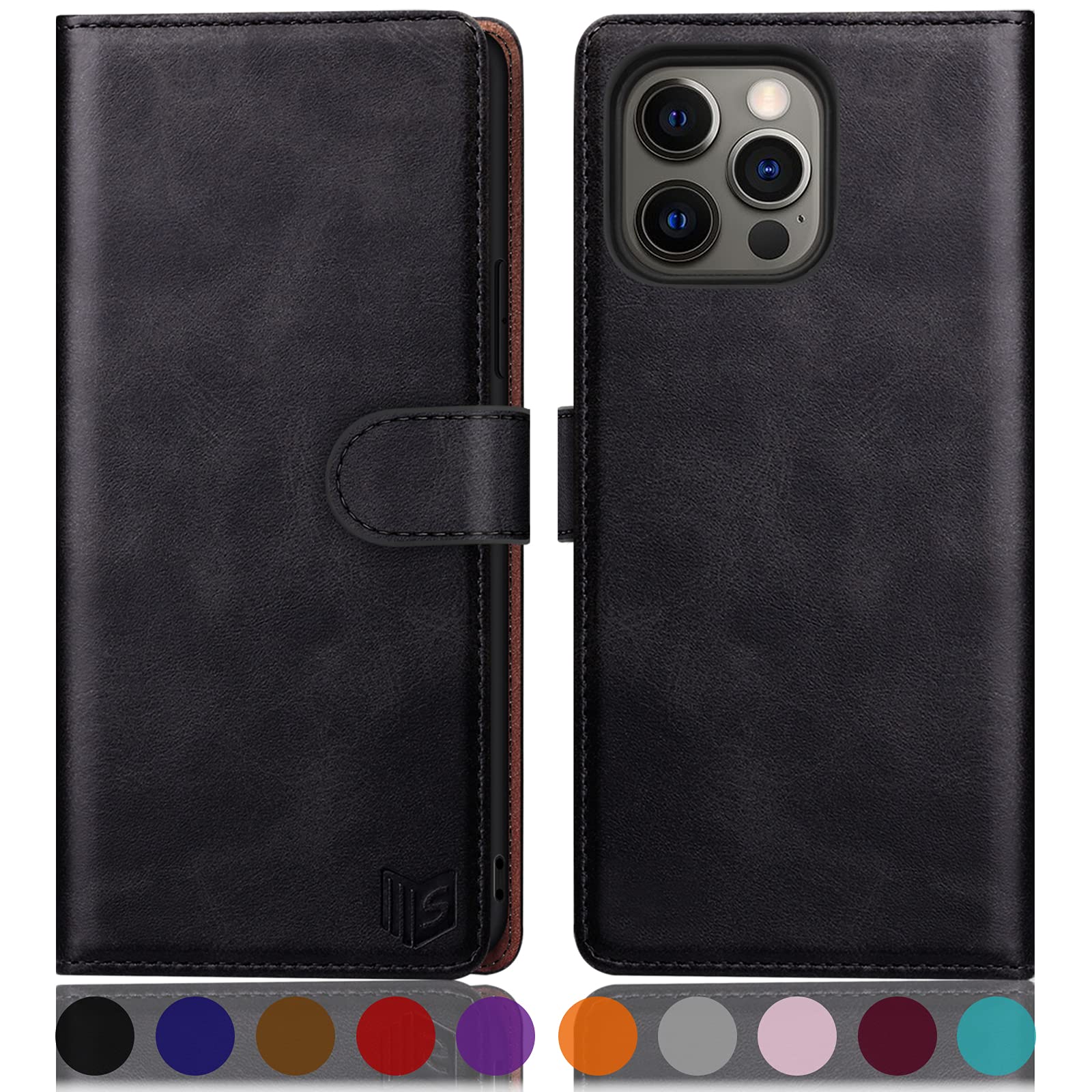SUANPOT for iPhone 13 Pro 6.1 inch case with [Credit Card Holder][RFID Blocking],PU Leather Flip Book Protective Cover Women Men for apple 13 Pro Phone case Black