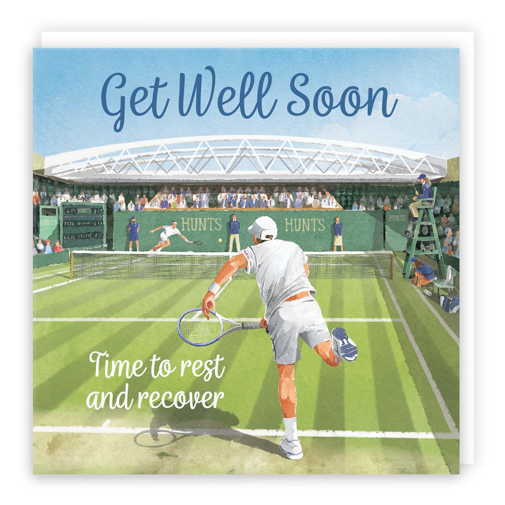 Hunts England - Get Well Soon Tennis Card For Him - Milo's Gallery - Tennis Get Well/Recovery Card - For Tennis Lover, Player, Fan - For Men, Boys - Hope You Feel Better Soon Card
