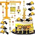 17 Pack Construction Vehicles Cake Toppers Set Acrylic Number 4 Cake Picks Road Sign Tower Digger Cupcake Toppers for Construction Theme Baby Shower Kids 4th Birthday Party Cake Decorations Supplies