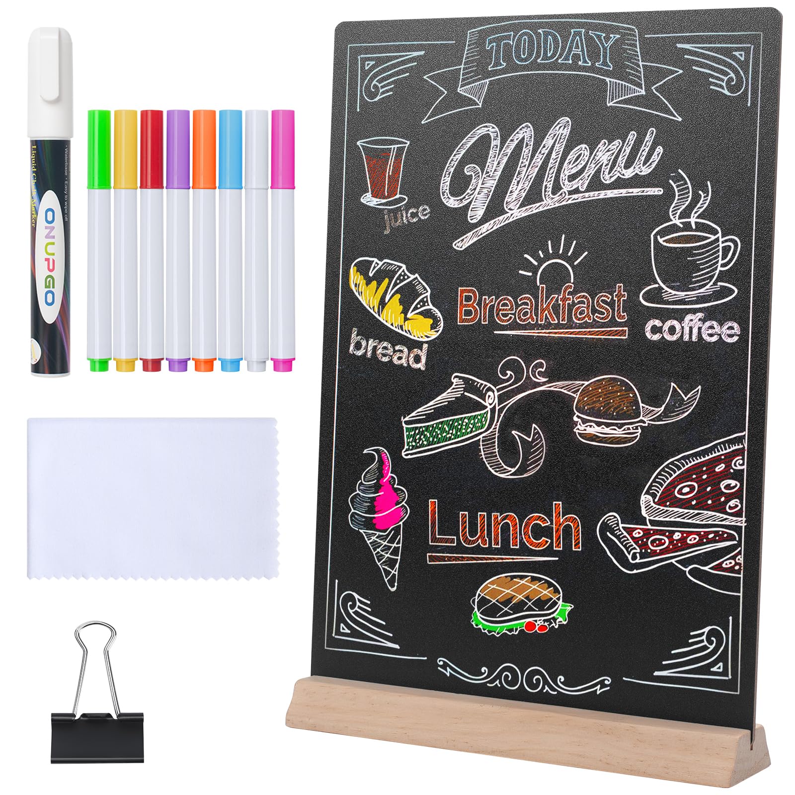 Photo 1 of 8 x12 Inch 1 Pack Tabletop Chalkboard Sign with Base Stand, Menu Chalk Board Sign Store Food Signs, Message Boards for Party, Wedding and Restaurant