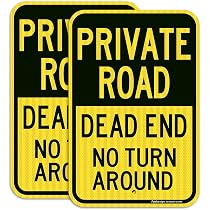 Private Road Sign, Dead End Sign, (2 Pack) No Turn Around Signs,18 ...