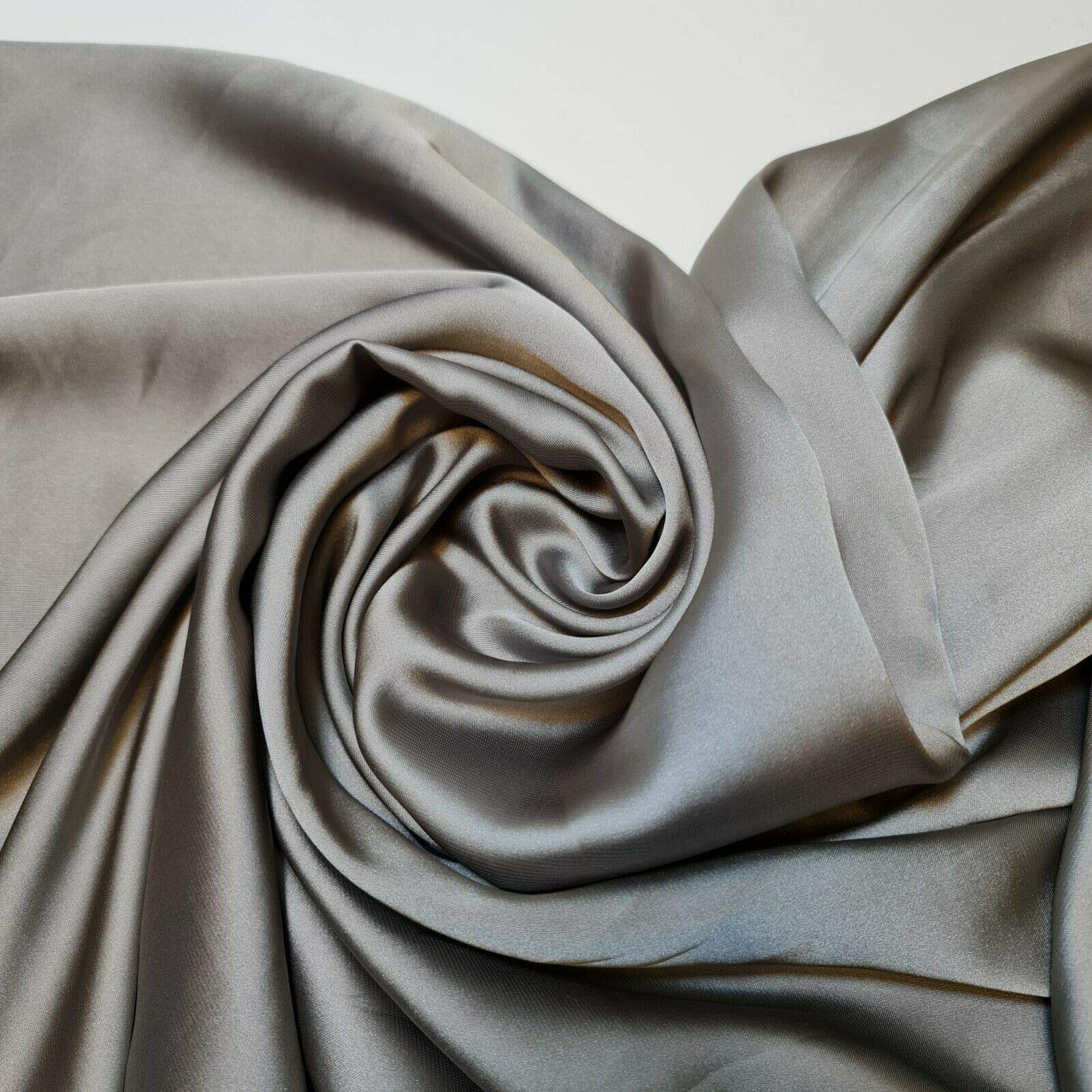 Textile Station BBR Silky Charmeuse Lightweight Satin Bridal Dress Drape Décor Fabric 44" -112cm Wide (Metal Grey, 2 Meter)