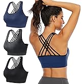 Ewedoos Women's Sports Bras Padded Sports Bra Supportive Strappy Criss Cross Yoga Bra Workout Athletic Bras 3 Pack