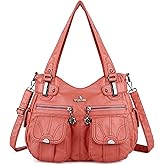Angel Kiss Women's Designer Handbag Large Double Zipper Multi Pocket Washed Leather Purse