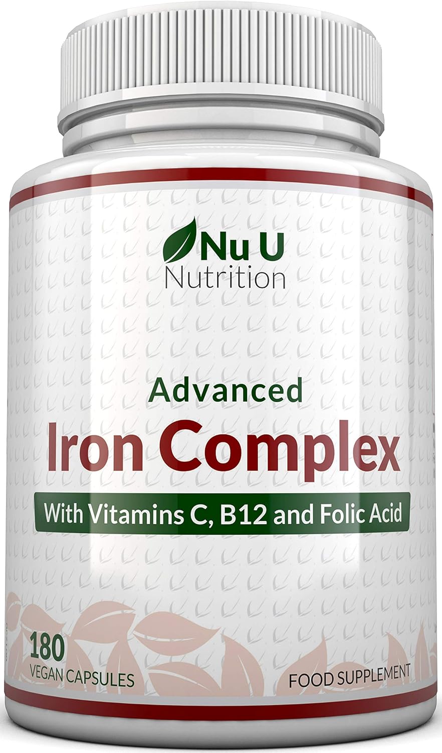 Gentle Iron Supplement for Women & Men, 180 High Strength Vegan Capsules, with Vitamin C, B12 & Folic Acid, 6 Month Supply