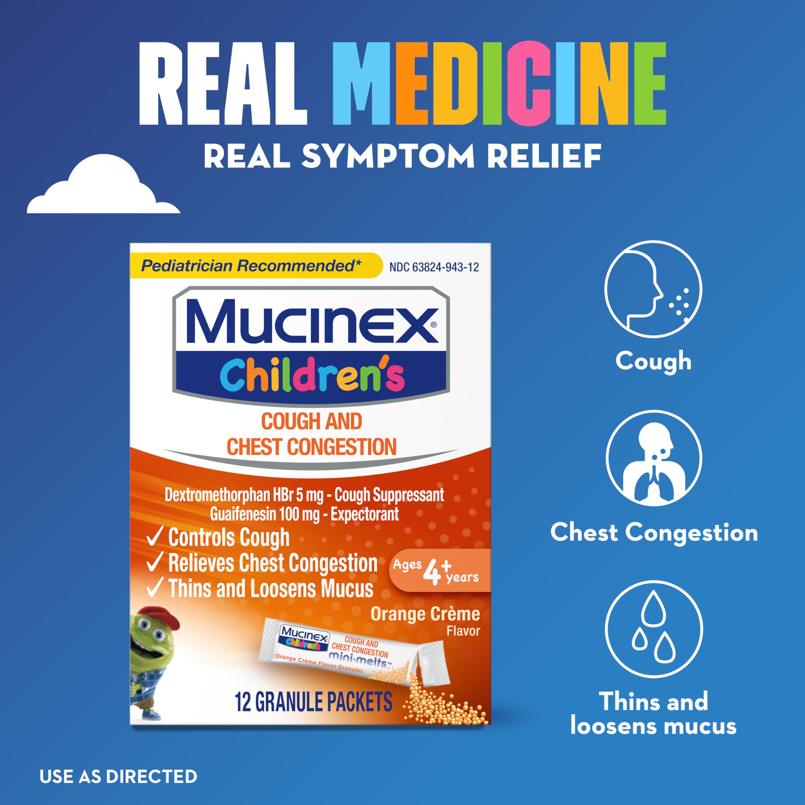 Mucinex Children's Mini Melts, Cough, Orange Crème, 12ct