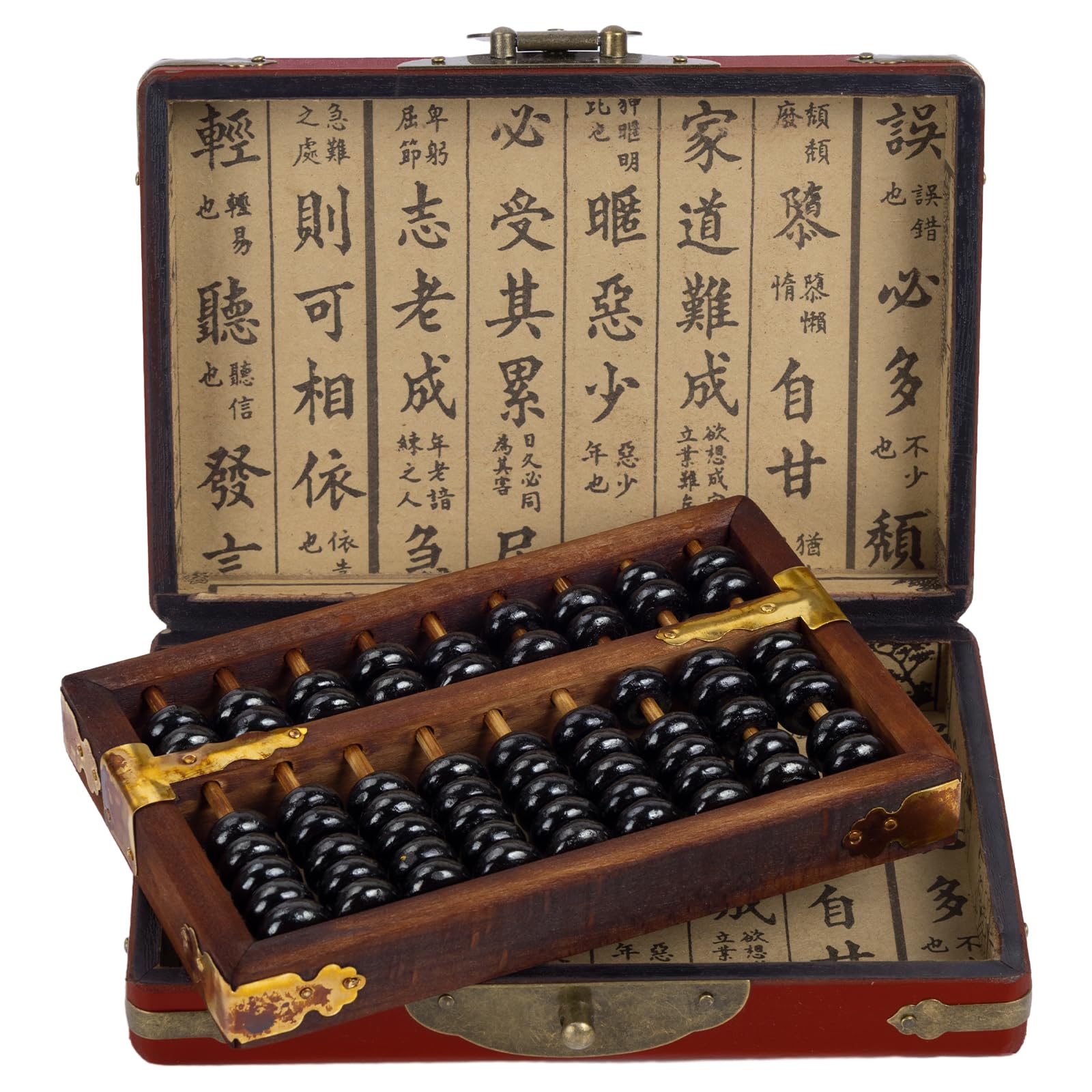 Larcele 9 Column Classic Wooden Abacus with Vintage Leather Box, Soroban for Study Decoration, Aging Treatment SP-01