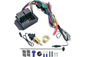American Volt Digital Adjustable Dual Electric Radiator Fan NPT Thread Thermostat Switch 104'F-230'F Temperature Sensor Controller Relay Wiring Kit (1/2" NPT)