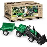 DOLU Ranchero Pedal Tractor with Front Loader and Trailer, Ages 3 to 6 | Holds Up to 110 Lb, Working Horn, Tipping Bucket, Hauls Sand or Toys, Molded Plastic Body and Wheels