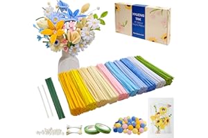 YYUENG TAK 500 Yellow & Blue Pipe Cleaners Flower kit(Candy-Colored),Chenille Stems for DIY Art Projects Creative Gift,Pipe Cleaners Craft with tutoria,Pearls,Pompoms,Green Floral Wires,Stamen