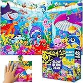 QUOKKA Floor Puzzles for Kids Ages 4–8 – 2x3 FT Giant Glow in The Dark Jigsaw – 48 Large Pieces – Deep Sea Adventure Scene – Montessori Toy with Gift Box – Fun Learning Activity