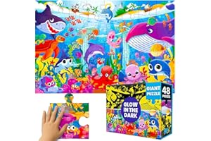 QUOKKA Floor Puzzles for Kids Ages 4–8 – 2x3 FT Giant Glow in The Dark Jigsaw – 48 Large Pieces – Deep Sea Adventure Scene – Montessori Toy with Gift Box – Fun Learning Activity