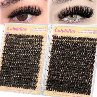 calphdiar Lash Clusters 60D+80D 480pcs 10-18mm Fluffy D Curl DIY Volume Lashes
