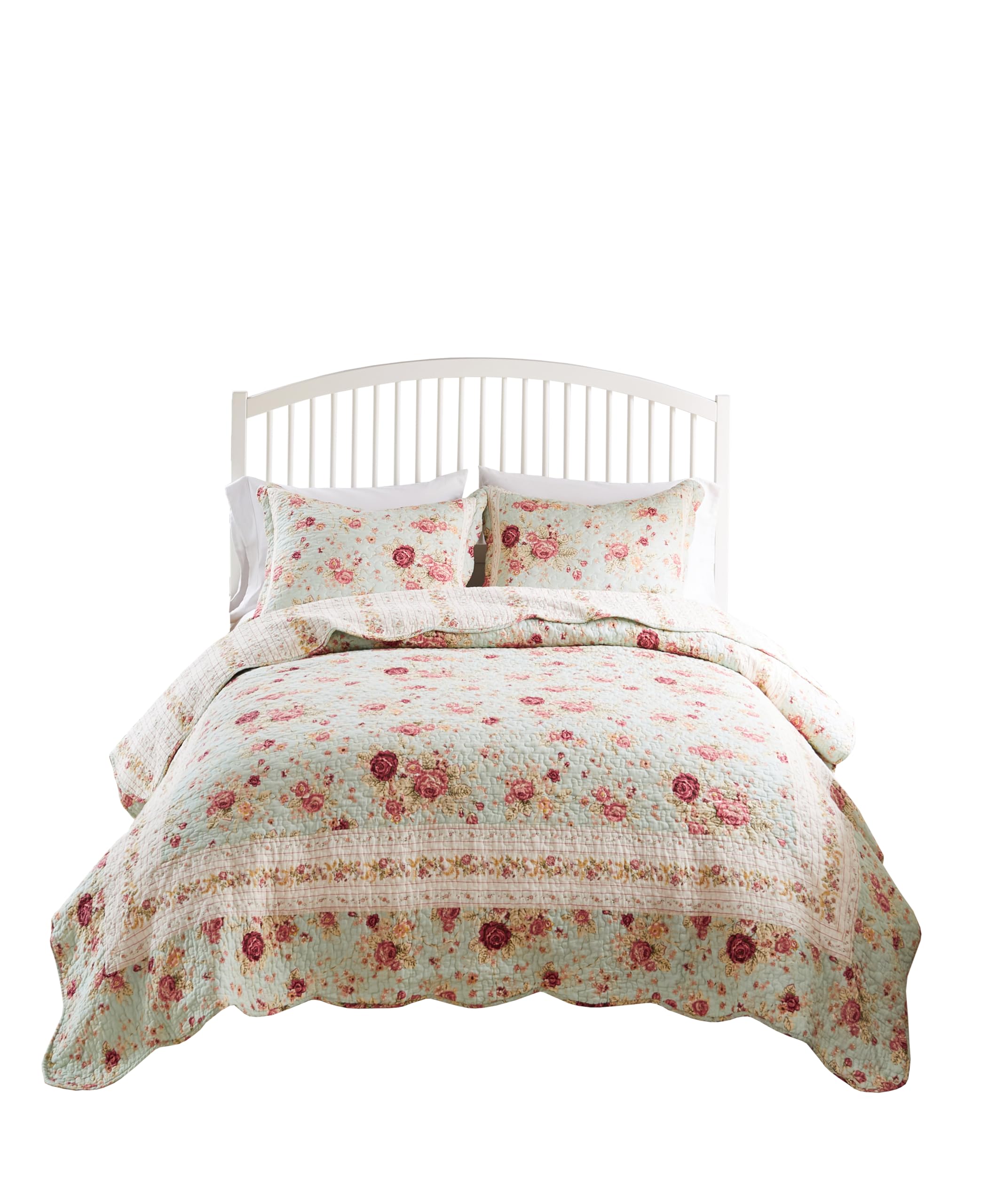 Photo 1 of Greenland Home Antique Rose 100% Cotton Heirloom-Quality Quilt Set, 3-Piece Full/Queen, Blue