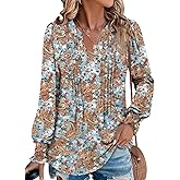 BETTE BOUTIK Long Sleeve Shirts for Women Fall Tops Dressy Blouses Pleated V Neck Tunic Tops for Leggings S-3XL