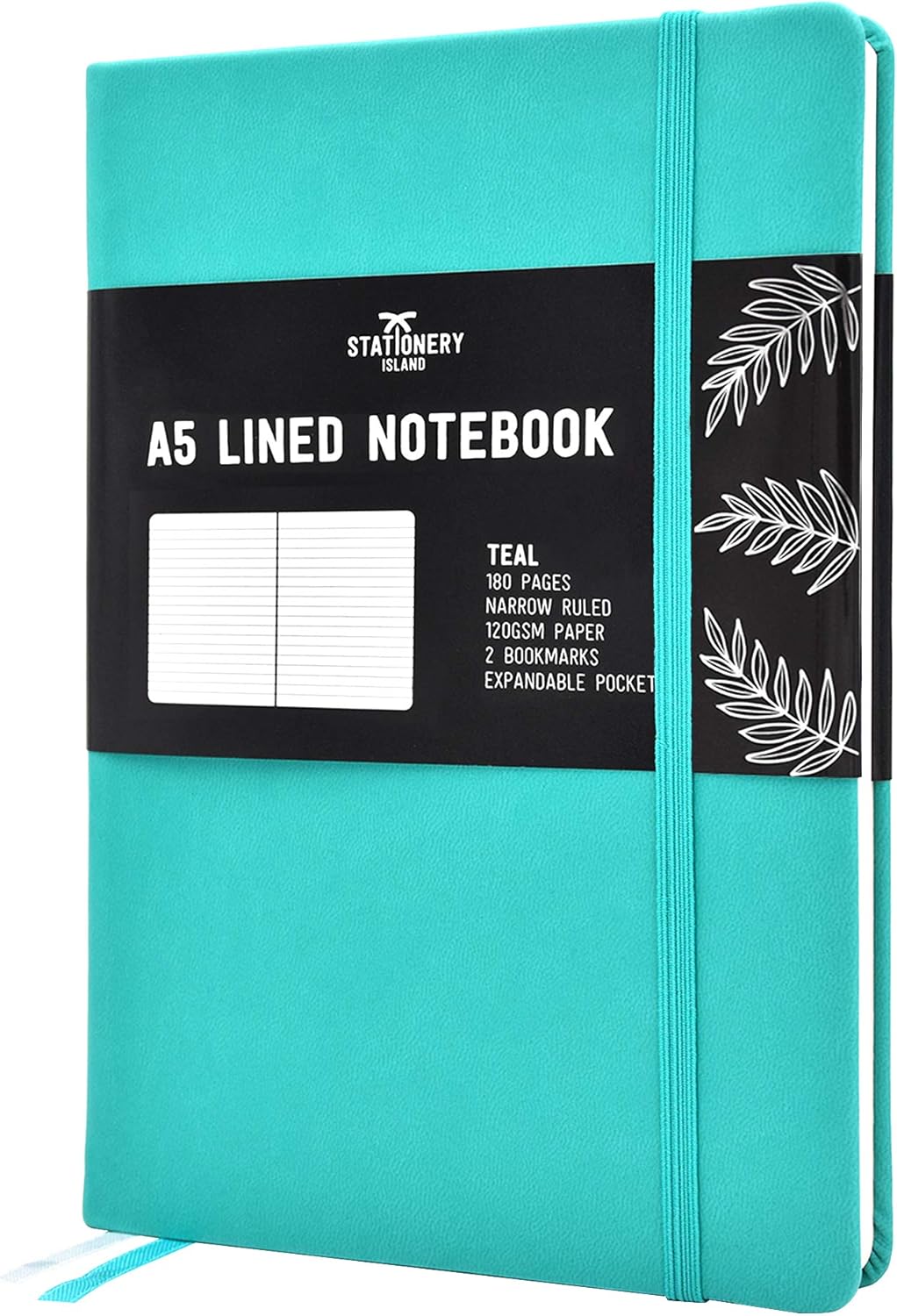 Stationery Island A5 Lined Notebook Teal. Hardback Ruled Journal with