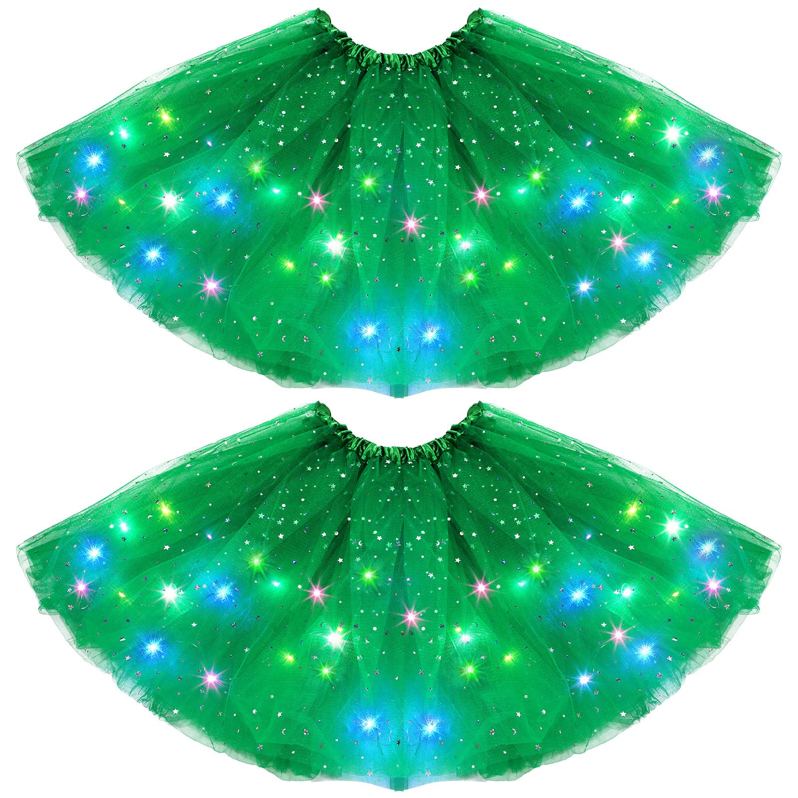 Photo 1 of 2 Pack LED Tutu Skirt Layered Tutus for Women Light up 80's Tulle Tutu Skirt Party Halloween Cosplay Costume(Green)