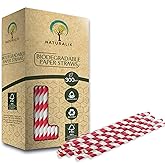 Naturalik 300 Pack Extra Durable Red Paper Straws Biodegradable- Heavy Duty Eco-Friendly Paper Straws Bulk- Drinking Straws for Juices, Restaurants and Party supplies, 7.7" (Red, 300ct)